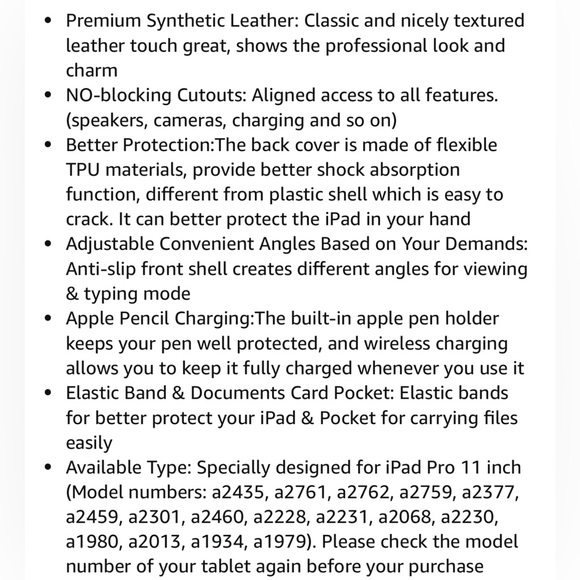 Case for iPad Pro 11” 2022 4th/3rd/2nd/1st Generation with Pencil Holder Leather - Picture 11 of 16